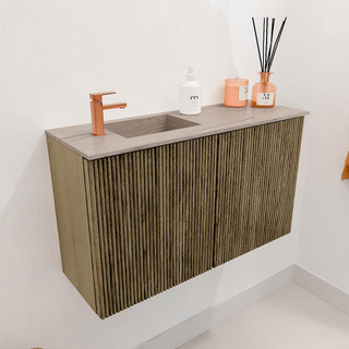 Mondiaz JOYA-DLUX 70cm toiletmeubel - kleur Dusk - Wastafel FAYE positie Links 1 kraangat kleur Saba.