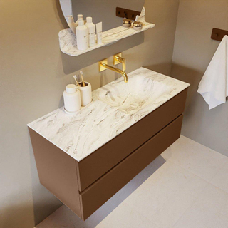 Mondiaz VICA-DLUX Ensemble de meuble de salle de bain - 110cm - meuble sous-vasque reposant - 2 tiroirs - lavabo encastré cloud droite - sans trous de robinet - miroir modèle spot - version XL 60cm de haut - glace