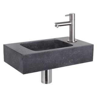 Differnz Force kit lave-mains - 40x22x9cm - Rectangulaire - 1 trou de robinet - Robinet droit en chrome mat - Pierre naturelle noire