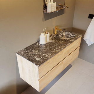 Mondiaz VICA-DLUX ensemble de meuble de salle de bain - 120cm - meuble sous-vasque chêne blanchi - 4 tiroirs - lavabo encastré cloud droite - 1 trou de robinet - miroir modèle spot - version XL 60cm de haut - lave