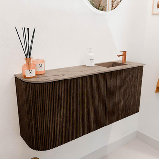 Mondiaz JOYA-DLUX 91.6cm toiletmeubel - ronding links kleur Walnut - Wastafel FAYE positie Rechts 1 kraangat kleur Arena.