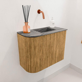 Mondiaz JOYA-DLUX Meuble de toilette 51,6cm - arrondi gauche couleur Chêne - Vasque FAYE position Droite Sans trou de robinet couleur Sombra