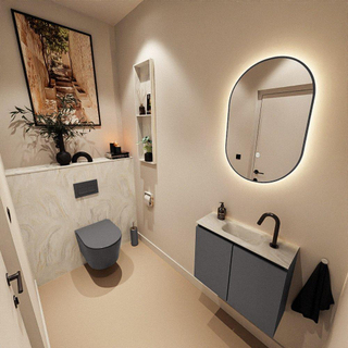 MONDIAZ TURE-DLUX Meuble toilette - 60cm - Dark Grey - EDEN - vasque Ostra - position centrale - 1 trou de robinet