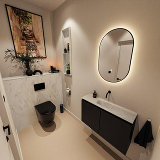 MONDIAZ TURE-DLUX Meuble toilette - 80cm - Urban - EDEN - vasque Opalo - position centrale - sans trou de robinet