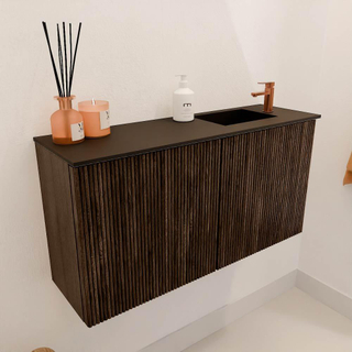 Mondiaz JOYA 80cm toiletmeubel - kleur Walnut - Wastafel FAYE positie Rechts 1 kraangat kleur Urban.