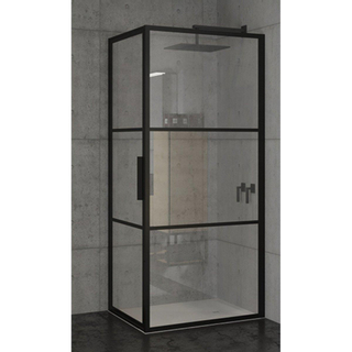 Riho Grid Cabine de douche carrée 100x100cm 1 porte pivotante profilé noir mat et verre clair
