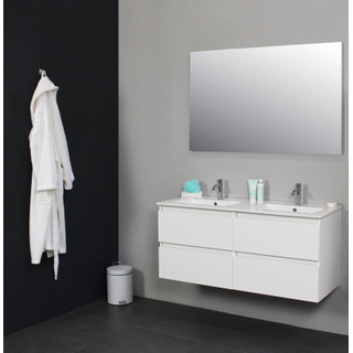 Basic Bella Meuble avec lavabo en porcelaine 120x55x46cm 2 trous de robinet avec miroir Blanc brillant