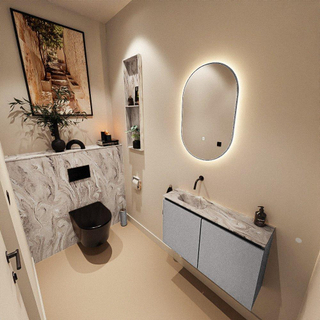 MONDIAZ TURE-DLUX Meuble toilette - 80cm - Plata - EDEN - vasque Glace - position gauche - sans trou de robinet