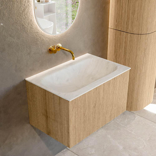 MONDIAZ KURVE-DLUX 70cm Meuble salle de bain - couleur Oak - 1 tiroir - vasque BIG SMALL centre - sans trou de robinet - couleur Opalo