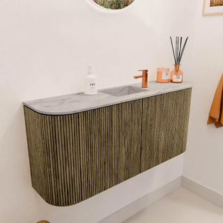 Mondiaz JOYA-DLUX 93.2cm toiletmeubel - ronding links en rechts kleur Dusk - Wastafel FAYE positie Midden 1 kraangat kleur Glace.