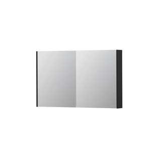 INK SPK2 Spiegelkast - 120x14x74cm - 2 deuren - dubbelzijdige Spiegel - schakelaar en stopcontact - MDF lak zwart mat