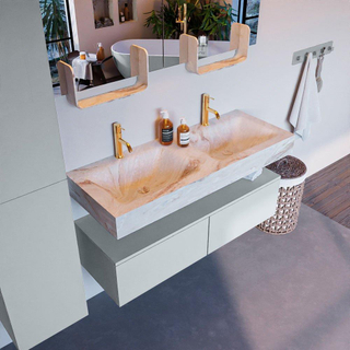 Mondiaz ALAN-DLUX Ensemble de meuble - 120cm - meuble Clay mat - 2 tiroirs - Lavabo Cloud Frappe suspendu - vasque Gauche et droite - 2 trous de robinet