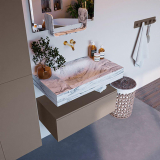 Mondiaz ALAN-DLUX Ensemble de meuble - 80cm - meuble Smoke mat - 1 tiroir - Lavabo Cloud Glace suspendu - vasque Centre - 0 trous de robinet
