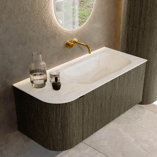 Mondiaz KURVE-DLUX Badkamermeubelset - 105x46x40cm - 1 lade - 1 deur - wastafel solid surface - rechts - zonder kraangat - Shadow