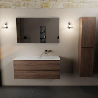 Mondiaz AIVY Ensemble de meuble - 120x45x50cm - 0 trous de robinet - 1 vasque talc Solid surface - Droite - 2 tiroirs - sans miroir - Melamine Mocha
