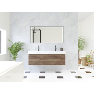HR Matrix ensemble meuble de salle de bain 3d 140cm 2 tiroirs sans poignée avec bandeau couleur charleston avec vasque kube 2 trous de robinetterie blanc