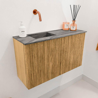 Mondiaz JOYA-DLUX 70cm toiletmeubel - kleur Oak - Wastafel FAYE positie Links Zonder kraangat kleur Sombra.
