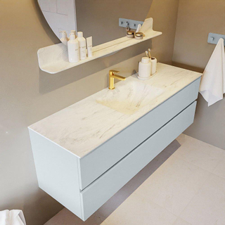 Mondiaz VICA-DLUX ensemble de meuble de salle de bain - 150cm - meuble sous-vasque argile - 2 tiroirs - lavabo encastré nuage milieu - 1 trou de robinet - version haute 60cm - opalo