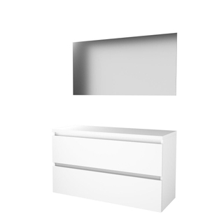 Basic-Line Ultimate 46 ensemble de meubles de salle de bain 120x46cm sans poignée 2 tiroirs plan vasque miroir éclairage mdf laqué blanc glacier