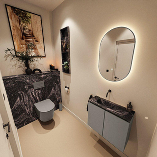 MONDIAZ TURE-DLUX Meuble toilette - 60cm - Smoke - EDEN - vasque Lava - position gauche - sans trou de robinet