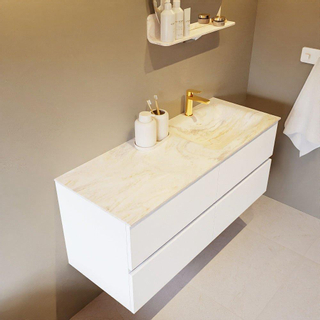 Mondiaz VICA-DLUX Ensemble de meuble de salle de bain - 120cm - meuble sous-vasque talc - 4 tiroirs - lavabo encastré cloud droite - 1 trou de robinet - version haute de 60cm - ostra