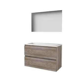Basic-Line Ultimate 46 ensemble de meubles de salle de bain 100x46cm sans poignée 2 tiroirs lavabo acrylique 0 trous de robinetterie miroir éclairage mfc scotch oak