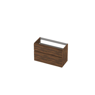 Ink meuble 2 tiroirs sans poignée décor bois avec cadre tournant en bois un symétrique 100x65x45cm noyer