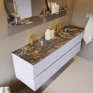 Mondiaz VICA-DLUX ensemble de meuble de salle de bain - 150cm - meuble sous-vasque cale - 2 tiroirs - lavabo encastré cloud double - 2 trous de robinet - version haute de 60cm - lave