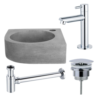 FortiFura Fuente Pack Lave-mains d'angle - 31.5x31.5x10cmcm - 1 trou de robinet - robinet Chrome - Béton