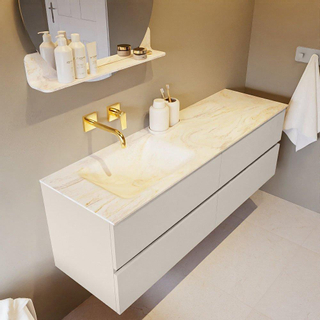 Mondiaz VICA-DLUX ensemble de meuble de salle de bain - 150cm - meuble sous-vasque lin - 4 tiroirs - lavabo encastrée cloud gauche - sans trous de robinet - version haute de 60cm - ostra