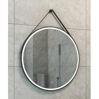 Wiesbaden cinto miroir rond avec bandeau, éclairage led, dimmable et miroir chauffant 80 cm noir mat