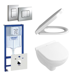 Villeroy & Boch O.Novo toiletset - compact - met inbouwreservoir - softclose en quickrelease zitting - bedieningsplaat verticaal/horizontaal chroom