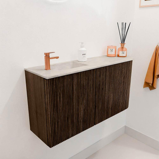 Mondiaz JOYA-DLUX 81.6cm toiletmeubel - ronding rechts kleur Walnut - Wastafel FAYE positie Links 1 kraangat kleur Ostra.