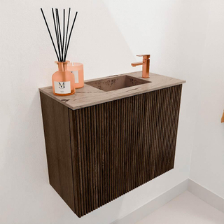 Mondiaz JOYA-DLUX Meuble de toilette 50cm - couleur Walnut - Vasque FAYE position Droite 1 trou de robinet couleur Arena.