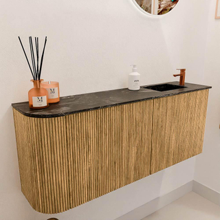 Mondiaz JOYA-DLUX 101.6cm toiletmeubel - ronding links kleur Oak - Wastafel FAYE positie Rechts 1 kraangat kleur Lava.