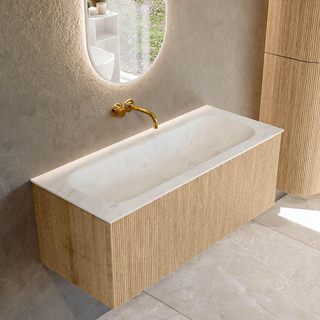 MONDIAZ KURVE-DLUX 110cm Meuble salle de bain - couleur Oak - 1 tiroir - vasque BIG MEDIUM centre - sans trou de robinet - couleur Opalo