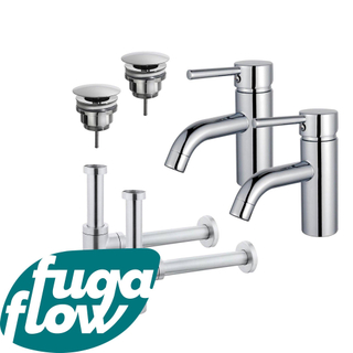 FugaFlow Eccelente Sobrado Badkamer Wastafelkraanset - voor dubbele wastafel - lage wastafelkraan - always open plug - design sifon - Chroom