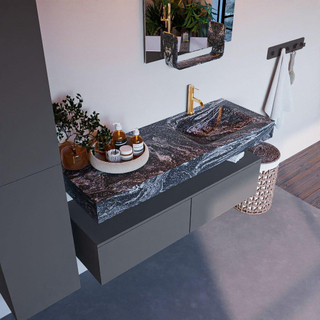 Mondiaz ALAN-DLUX Ensemble de meuble - 130cm - meuble Plata mat - 2 tiroirs - Lavabo Cloud Lava suspendu - vasque Droite - 1 trou de robinet