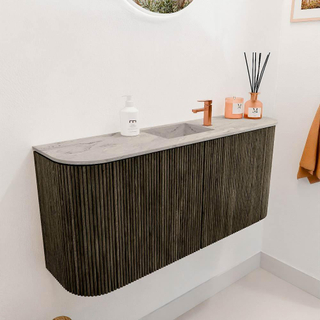 Mondiaz JOYA-DLUX Meuble de salle de bains 93,2cm - arrondis gauche et droite couleur Shadow - Vasque FAYE position Milieu 1 trou de robinet couleur Glace