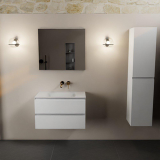 Mondiaz AIVY Ensemble de meuble - 80x45x50cm - 0 trous de robinet - 1 vasque Urban Solid surface - Centre - 2 tiroirs - avec miroir - MDF Talc