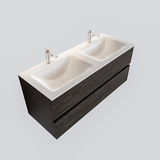 MONDIAZ VICA Ensemble de meuble salle de bain - 120cm - 2 tiroirs - lavabo Cloud double - 2 trous de robinet - solid surface marron foncé