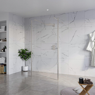 FugaFlow Eccelente Vetro Vrijstaande inloopdouche badkamer - 100x200cm - Helder - antikalk - 8mm veiligheidsglas - 2 zijwanden 30cm - met wandarmen en hoekprofielen - RVS geborsteld -