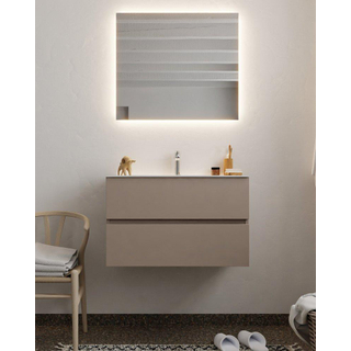 MONDIAZ VICA Ensemble de meuble salle de bain - 80cm - 2 tiroirs - lavabo Cloud central - 1 trou de robinet - solid surface smoke