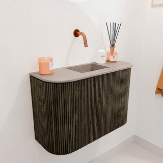 Mondiaz JOYA-DLUX Meuble de salle de bains - 63,2cm - arrondi gauche et droite couleur Shadow - Vasque FAYE position Milieu Sans trou de robinet couleur Saba