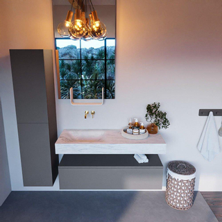 Mondiaz ALAN-DLUX Ensemble de meuble - 120cm - meuble Plata mat - 1 tiroir - Lavabo Cloud Opalo suspendu - vasque Gauche - 0 trous de robinet