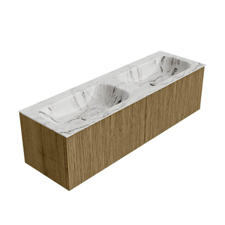 Mondiaz KURVE-DLUX Badkamermeubelset - 150x46x40cm - 2 lade - wastafel solid surface - dubbel - 2 kraangaten - Dusk