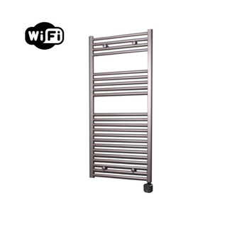 Sanicare HPW Elektrische Radiator - 111.8x60cm - 730W - wifi - thermostaat - zwart - rechtsonder - inox look (zilver)