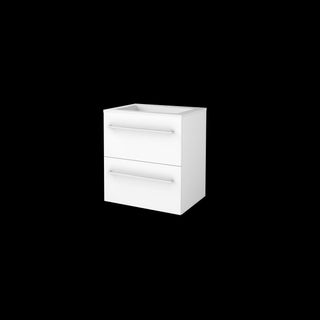 Basic-Line Start 46 ensemble de meubles de salle de bain 60x46cm avec poignées 2 tiroirs vasque acrylique 1 trou pour robinetterie mdf laqué blanc glacier