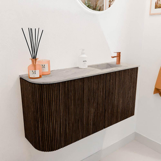 Mondiaz JOYA-DLUX 81.6cm toiletmeubel - ronding links kleur Walnut - Wastafel FAYE positie Rechts 1 kraangat kleur Glace.