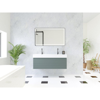 HR Matrix ensemble de meubles de salle de bain 3d 120cm 1 tiroir sans poignée avec bandeau de poignée en couleur petrol matt avec vasque kube 2 trous de robinetterie blanc